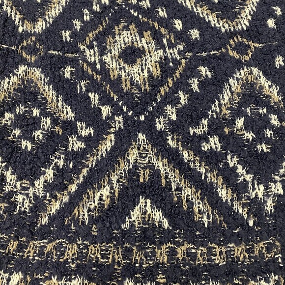 Lucky Brand XS Cardigan Sweater Navy Cream Aztec Open Drape Front Long Sleeve - Picture 9 of 14